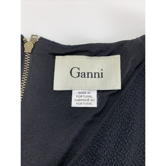 Ganni Peplum Sheath Dress Black Crepe V-Neck Knee Sleeveless Back Zip Womens XS - Picture 8 of 13